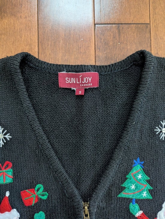 SANTA CHRISTMAS KNIT VINTAGE ZIPPER SWEATER VEST