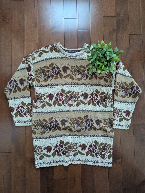 FLORAL PRINT VINTAGE KNIT SWEATER