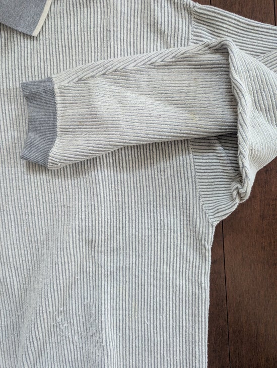 GREY RIBBED KNIT VINTAGE QUARTER ZIP SWEATSHIRT