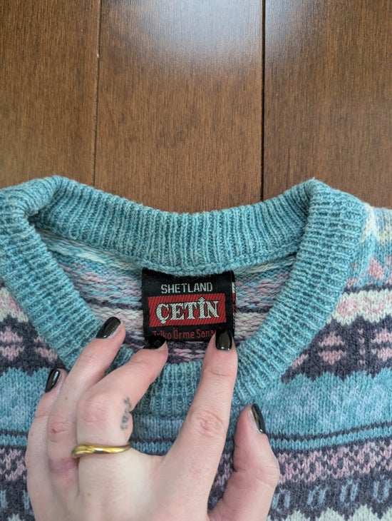PASTEL WINTER PRINT VINTAGE WOOL MIX KNIT WEATER