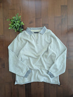 GREY RIBBED KNIT VINTAGE QUARTER ZIP SWEATSHIRT