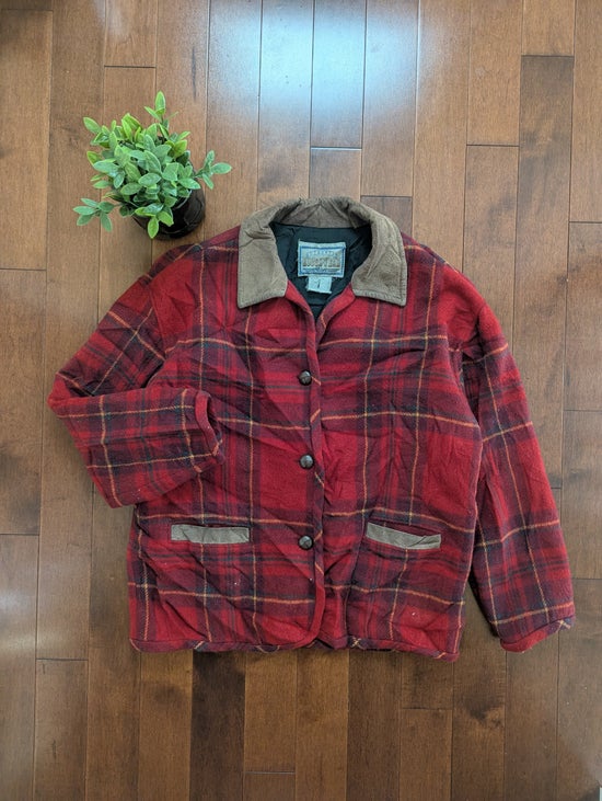 ROUGHWEAR PLAID WOOL VINTAGE 1980s FLANNEL COLLARED CHORE JACKET