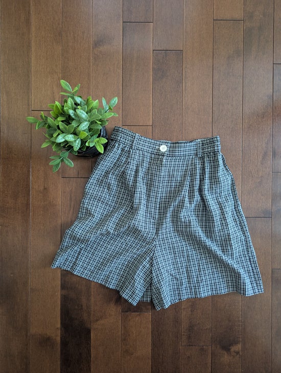DITSY GINGHAM PLAID VINTAGE  1990s HIGH WAIST TROUSER SHORTS
