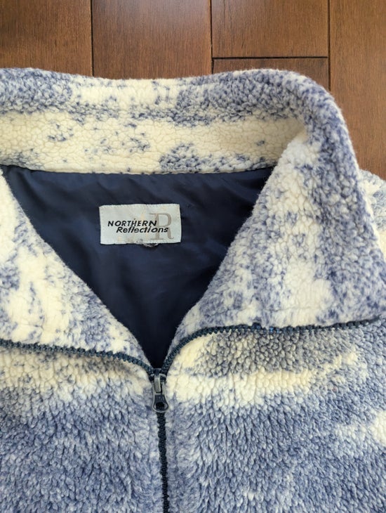 NORTHERN REFLECTIONS SAILBOAT PRINT VINTAGE FLEECE ZIP UP SWEATSHIRT