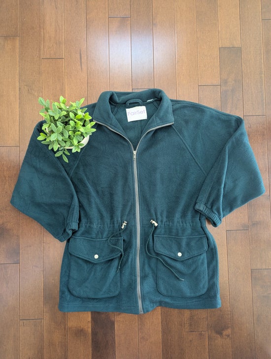 FAIR SET FOREST GREEN FLEECE VINTAGE 1990s ZIP UP SWEATER JACKET