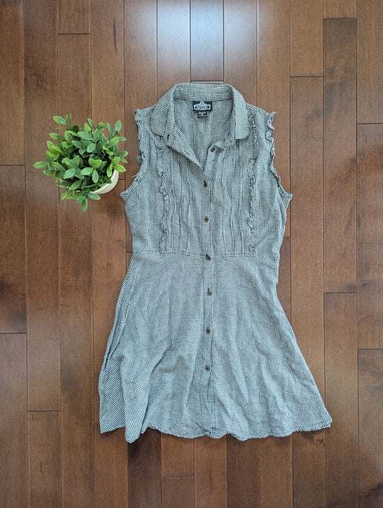 ANGIE HOUNDSTOOTH PRINT VINTAGE RUFFLE COLLAR MINI DRESS