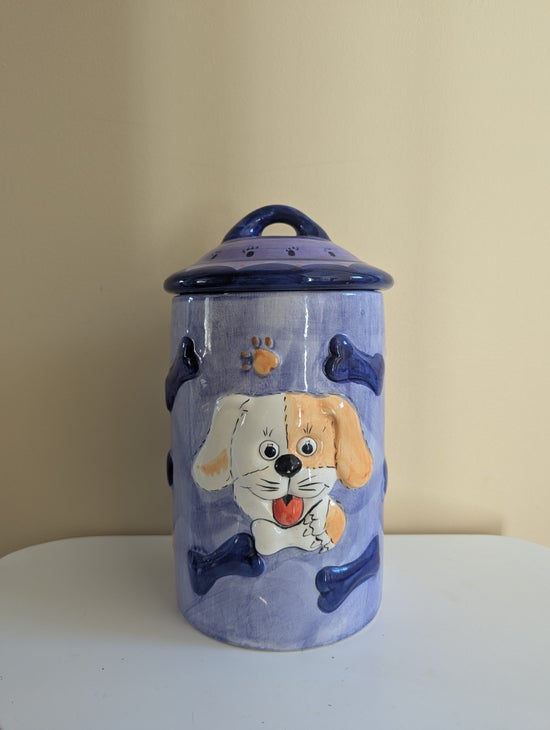 MINDY DOG FACE PET FOOD TREATS CERAMIC CANISTER JAR