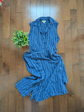 SLEEVELESS PINSTRIPE VINTAGE 1990s COLLARED BUTTON UP DRESS