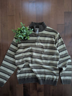BROWN STRIPED VINTAGE QUARTER ZIP SWEATSHIRT