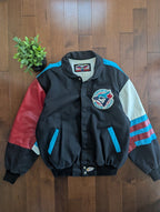 TORONTO BLUE JAYS 1990s JEFF HAMILTON BIG LOGO LEATHER VARSITY JACKET