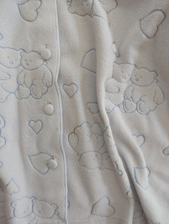 TEDDY BEAR PRINT VINTAGE FLEECE BUTTON UP SWEATER CARDIGAN
