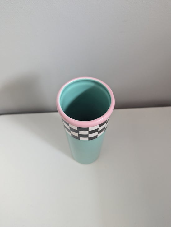 FITZ & FLOYD 1985 FANTASY FAIR PASTEL CHECKERED VINTAGE VASE