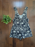 FLORAL DETAIL Y2K 2000s VINTAGE DENIM SHORT OVERALLS