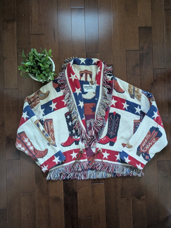 BRONCO BILLYS COWBOY BOOT 1980s VINTAGE WESTERN FRINGE DETAIL BLANKET JACKET