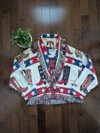 BRONCO BILLYS COWBOY BOOT 1980s VINTAGE WESTERN FRINGE DETAIL BLANKET JACKET