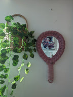 PINK RATTAN WICKER VINTAGE 1980s HAND MIRROR