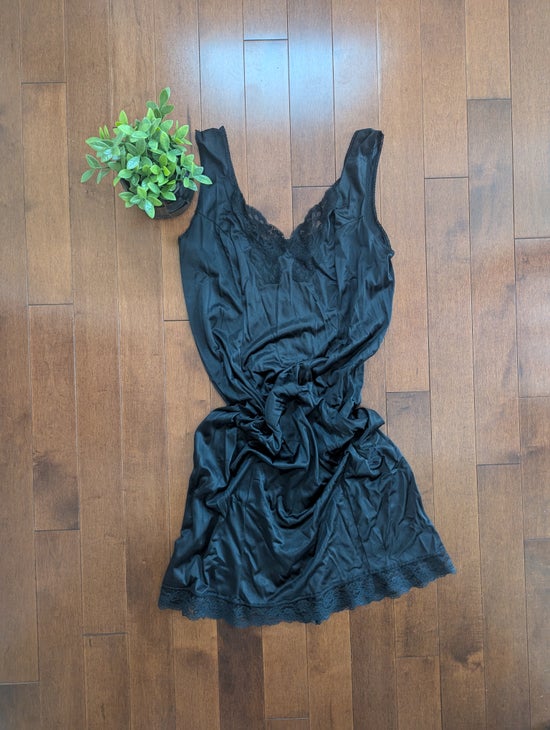 LACEY BLACK VINTAGE 1990s SATIN SLIP DRESS