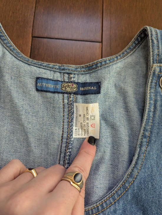 COTTON LIGHT WASH DENIM JEAN VINTAGE 1990s OVERALL DRESS