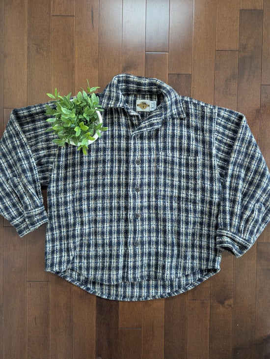 EARTH RAGZ NEUTRAL PLAID VINTAGE 1990s THICK FLANNEL JACKET