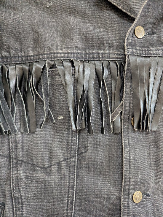 JEFF HAMILTON VINTAGE 1980s FRINGE DETAIL BLACK DENIM JACKET