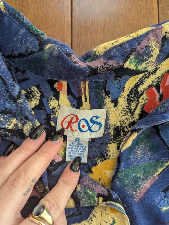 RETRO GEOMETRIC 1980s PRINT VINTAGE BUTTON UP SHIRT