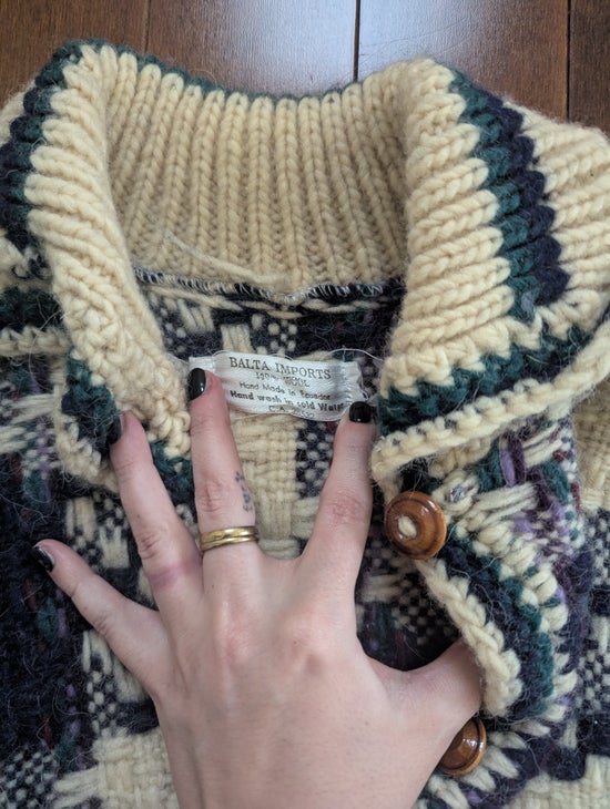 BALTA IMPORTS PLAID CHUNKY WOOL KNIT VINTAGE 1990s COWICHAN SWEATER