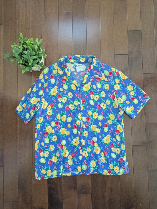 KORET FRANCIS COLORFUL DITSY FLORAL PRINT VINTAGE 1990s BUTTON UP SHIRT
