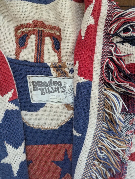 BRONCO BILLYS COWBOY BOOT 1980s VINTAGE WESTERN FRINGE DETAIL BLANKET JACKET