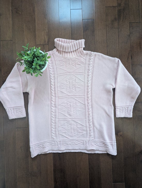 COTTON GINNY PINK SNOWFLAKE VINTAGE 1990s KNIT TURTLENECK SWEATER