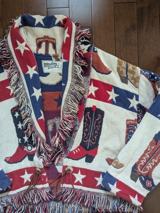 BRONCO BILLYS COWBOY BOOT 1980s VINTAGE WESTERN FRINGE DETAIL BLANKET JACKET