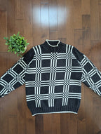 CHECKER PLAID PRINT VINTAGE 1990s CHUNKY KNIT TURTLENECK SWEATER