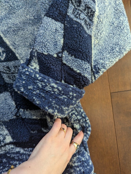 NORTHERN REFLECTIONS SAILBOAT PRINT VINTAGE FLEECE ZIP UP SWEATSHIRT