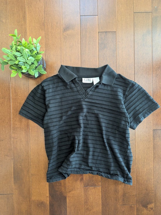 BASIC 3D BLACK STRIPED VINTAGE 1990s COLLAR TSHIRT