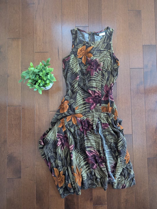 FAIRWEATHER DARK TONE FLORAL PRINT VINTAGE 1990s DRESS