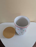 BERRIES JUBILEE FRUIT PRINT VINTAGE 1990s CERAMIC JAR WITH WOOD LID