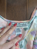 PASTEL FLORAL PRINT VINTAGE 1990s BUTTON UP TOP & FLOWY SHORT SET