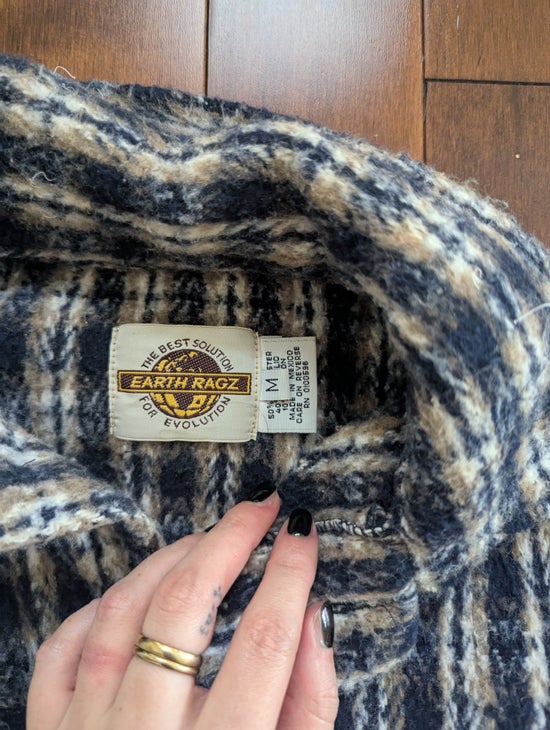 EARTH RAGZ NEUTRAL PLAID VINTAGE 1990s THICK FLANNEL JACKET