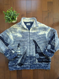 NORTHERN REFLECTIONS SAILBOAT PRINT VINTAGE FLEECE ZIP UP SWEATSHIRT