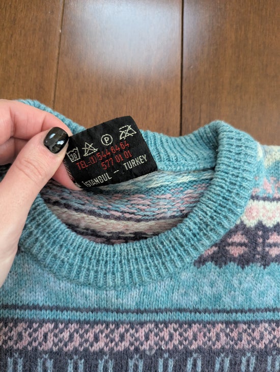 PASTEL WINTER PRINT VINTAGE WOOL MIX KNIT WEATER