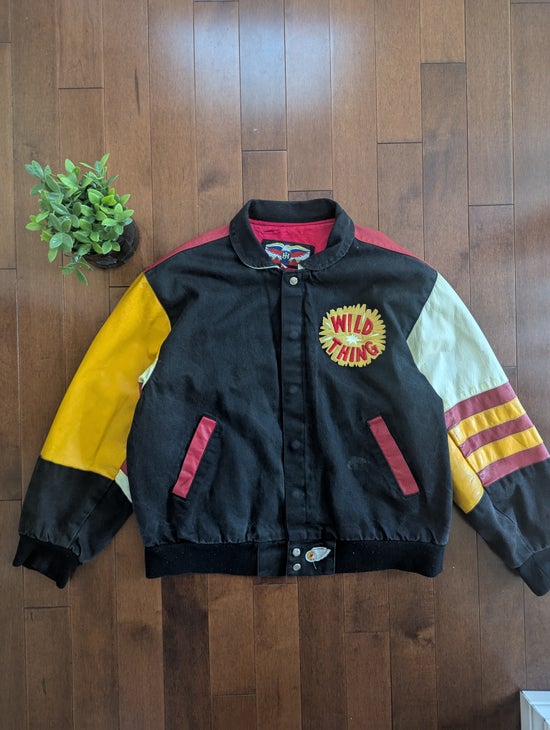 LOONEY TUNES TAZ WILD THING 1990s JEFF HAMILTON LEATHER VARSITY VINTAGE JACKET