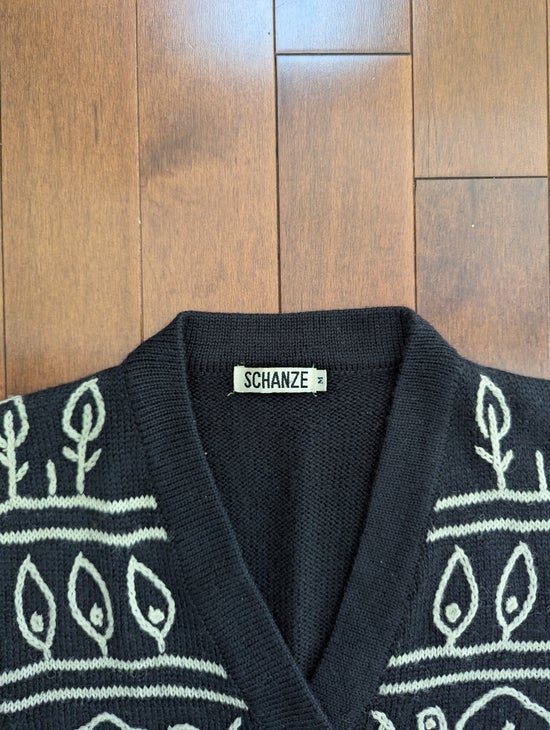 LEAF EMBRIODERED VINTAGE KNIT SWEATER VEST