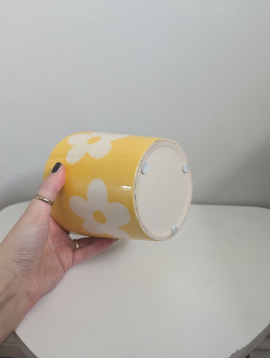 YELLOW FUNKY FLORAL Y2K 2000s VINTAGE CERAMIC FLOWER POT