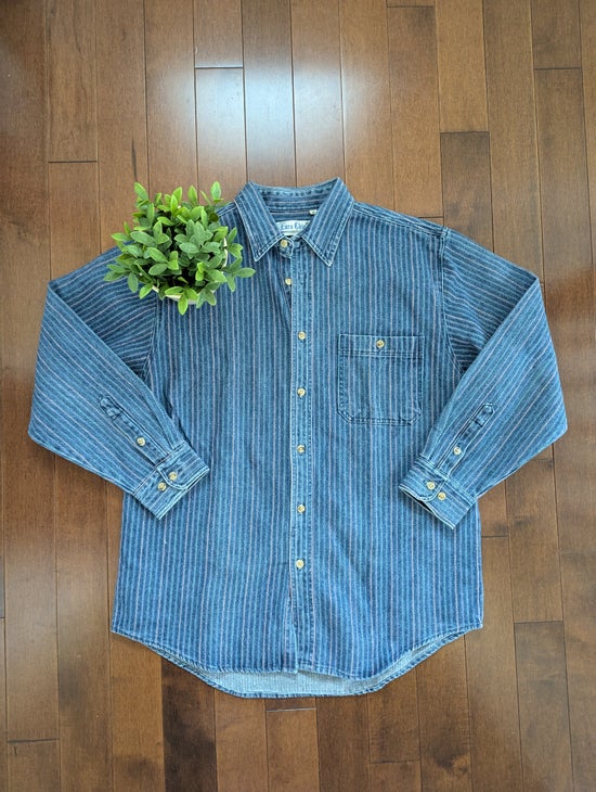 PASTEL STRIPED VINTAGE 1990s DENIM BUTTON UP SHIRT