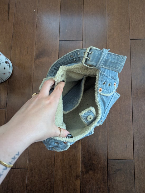 GAP BABY BLUE CORDUROY Y2K 2000s VINTAGE SHERPA LINED MINI SHOULDER BAG