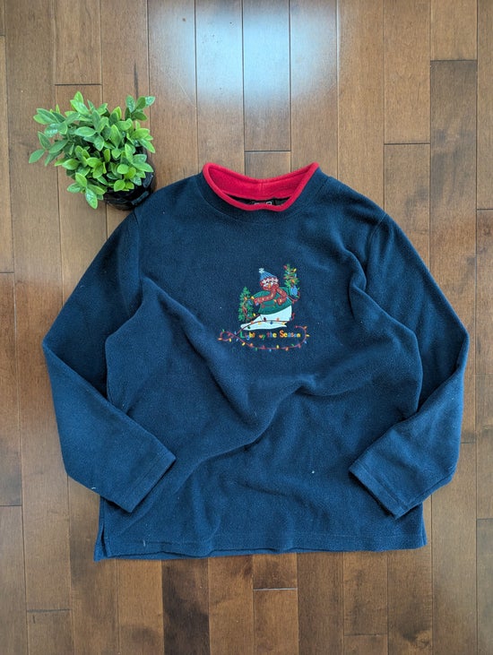 CHRISTMAS SNOWMAN 'LIGHT UP THE SEASON' FLEECE VINTAGE 1990s SWEATSHIRT
