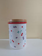 BERRIES JUBILEE FRUIT PRINT VINTAGE 1990s CERAMIC JAR WITH WOOD LID