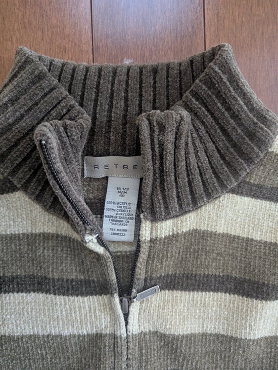 BROWN STRIPED VINTAGE QUARTER ZIP SWEATSHIRT