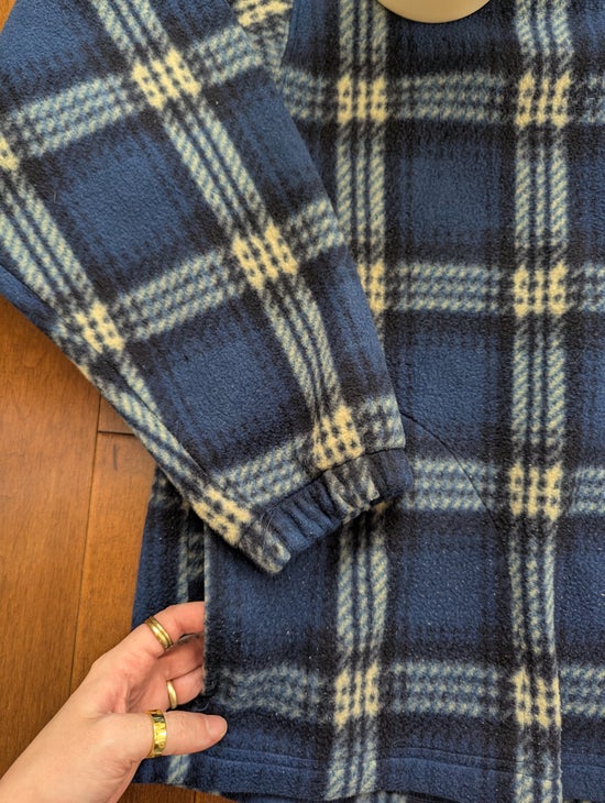 ASH CREEK TRADING BLUE PLAID FLEECE VINTAGE 1990s QUARTER ZIP SWEATSHIRT