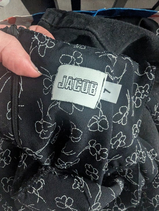 JACOB DITSY BLACK FLORAL PRINT VINTAGE 1990s DRESS