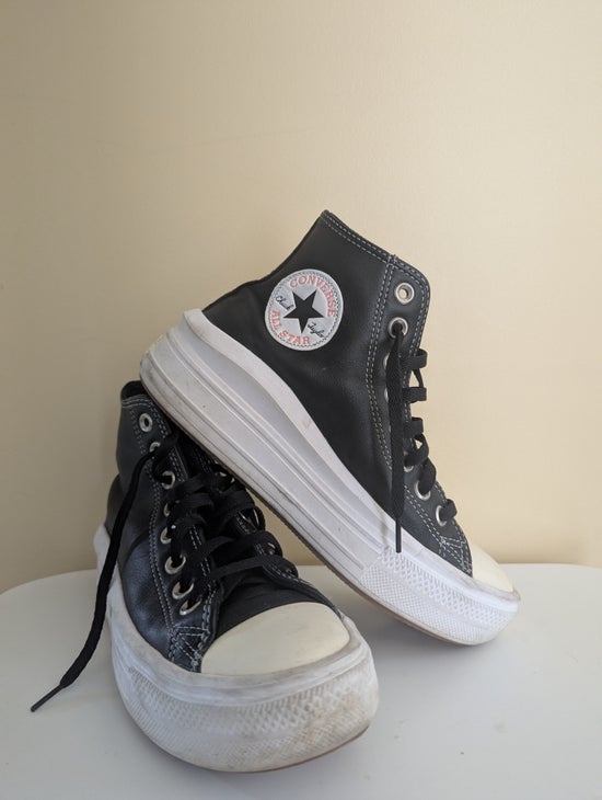 CONVERSE CHUCK TAYLOR ALLSTAR MOVE BLACK LEATHER PLATFORM HI TOP SNEAKERS